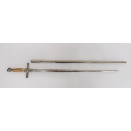 452 - Late 19th Century American Society Sword 27 1/2 inch, double edged, plain blade. Plated steel crossg... 