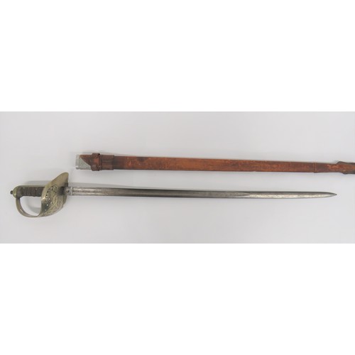 470 - 1897 Pattern Infantry Officer's Sword 33 inch, single edged blade with large fuller. Foliage etching... 