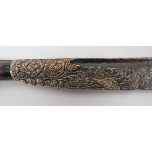 626 - 19th Century Silver Decorated Sinhalese Piha-Kaetta Knife 6 inch, single edged blade with silver inl... 