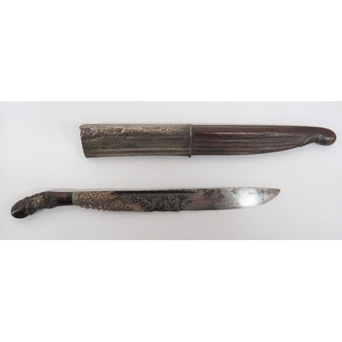 626 - 19th Century Silver Decorated Sinhalese Piha-Kaetta Knife 6 inch, single edged blade with silver inl... 