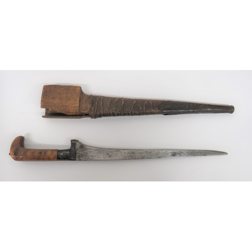 628 - 19th Century Indian Kard 11 inch, single edged blade. Large steel ferrule. Polished bone slab grips ... 