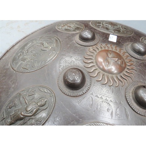 170 - Impressive 19th Century Indian Steel Panelled Shield 29 inch diameter, circular, rolled edge shield.... 