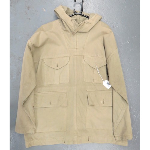 302 - WW2 British Green Windproof Oversmock green, heavy cotton, pull over oversmock. Pull up hood with co... 