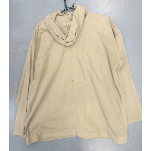 302 - WW2 British Green Windproof Oversmock green, heavy cotton, pull over oversmock. Pull up hood with co... 