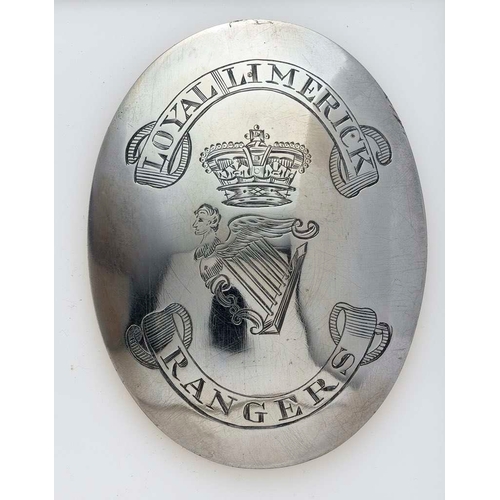 106 - Irish. Loyal Limerick Rangers George III shoulder belt plate circa 1804.Fine rare unmarked silver ov... 