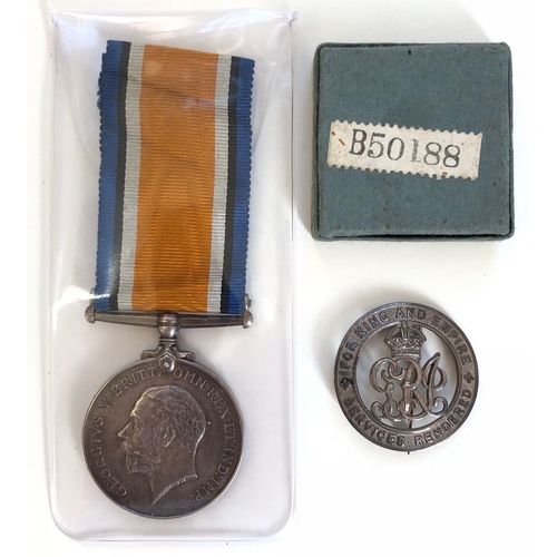 262 - WW1 Royal Welsh Fusiliers British War Medal & Silver War Badge.Awarded to 75545 PTE J.R. RICHARD... 