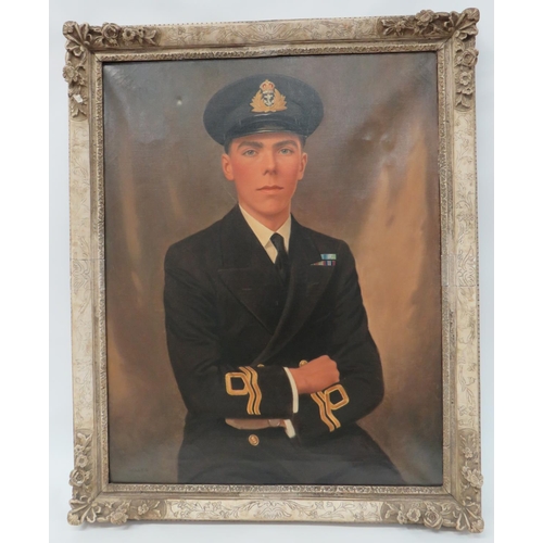 224 - WW2 Period Oil Painting of a Naval Officer
25 x 32 inch, oil on canvas of a RNVR Lieutenant in servi... 