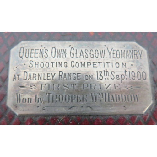 168 - Queens Own Glasgow Yeomanry Travelling Case
scarlet, geometric design covered, rectangular box. &nbs... 