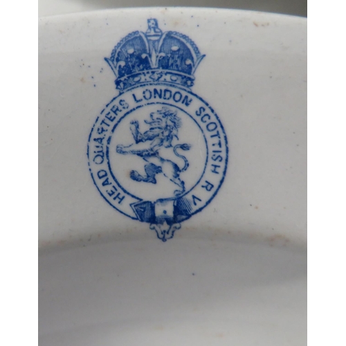 169 - HQ London Scottish R.V. Crockery
post 1901, glazed china pottery.  The rim with blue transfer, ... 