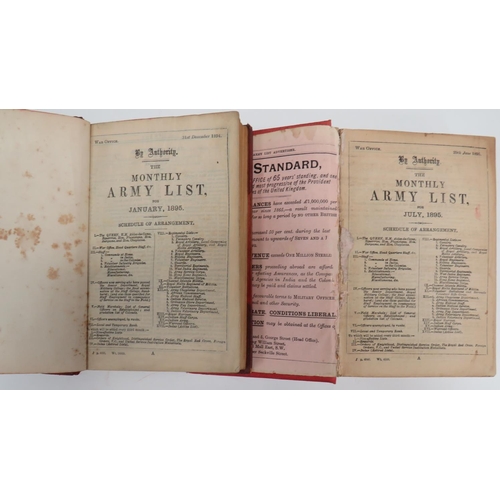 182 - Two Army Lists 1895
consisting Monthly Army List January 1895 in linen with leather spine with gilt ... 