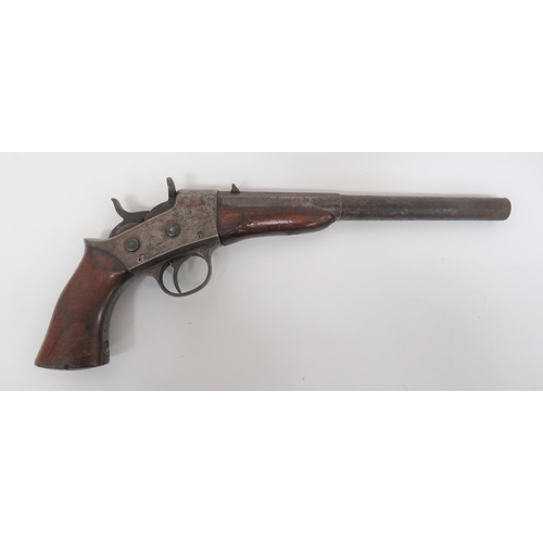 411 - Deactivated Remington Rolling Block Pistol
.22, 10 inch, part octagonal barrel.  Flat side body mark... 