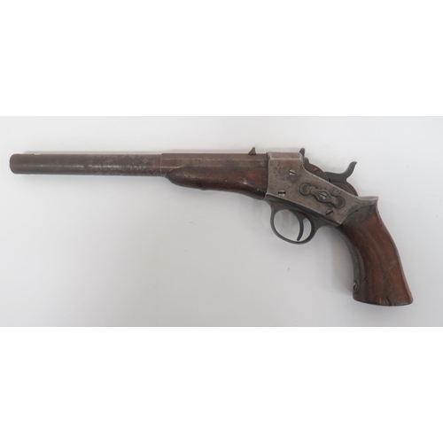 411 - Deactivated Remington Rolling Block Pistol
.22, 10 inch, part octagonal barrel.  Flat side body mark... 