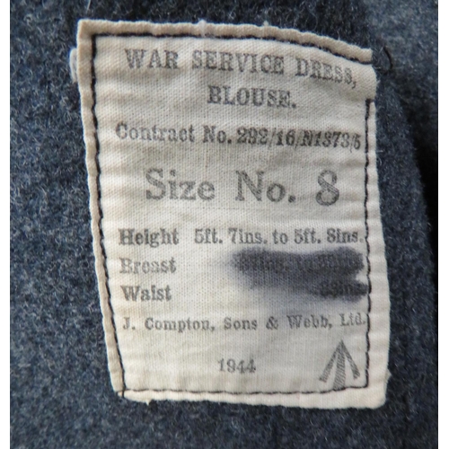 109 - 1944 Dated RAF War Service Dress Blouse
blue grey, woollen, single breasted, closed collar, short bl... 