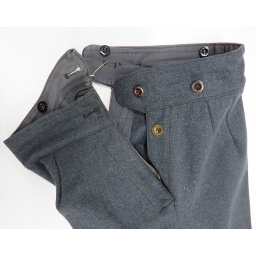 110 - WW2 WAAF Trousers
blue grey, woollen, women's wide leg trousers.  Waist with button fastening to bot... 