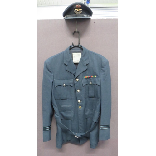 117 - Post 1953 RAF Officer's Cap and Tunic
blue grey, service dress cap.  Black mohair band with bullion ... 