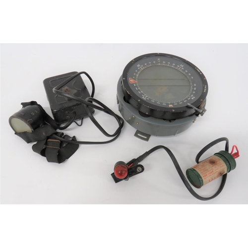 131 - RAF Type P4A Compass and Mae West Lamp
grey painted, large type, P4A compass.  Clean condition but f... 