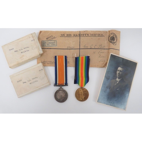 182 - WW1 Rifle Brigade Pair of Medals & Boxes.
Awarded to “51490 PTE G.C. BETTS RIF BRIG”. Complete w... 