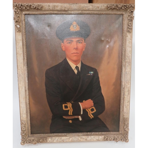 224 - WW2 Period Oil Painting of a Naval Officer
25 x 32 inch, oil on canvas of a RNVR Lieutenant in servi... 