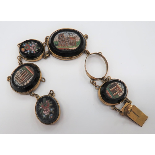 315 - Italian Tour Micro Mosaic Bracelet
gilt bracelet with oval, micro mosaic panes of views of Rome and ... 