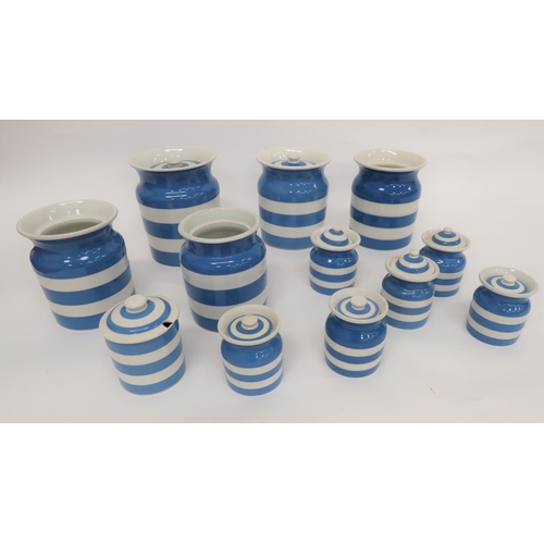 327 - Good Selection of Blue and White Cornish Ware China
including 2 x large storage jars with lids ... 3... 