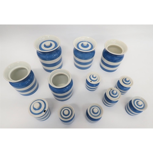 327 - Good Selection of Blue and White Cornish Ware China
including 2 x large storage jars with lids ... 3... 