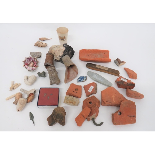 378 - Selection of Excavated Items
including 17th century, stoneware, Bellarmine Bartmann face jug neck ..... 