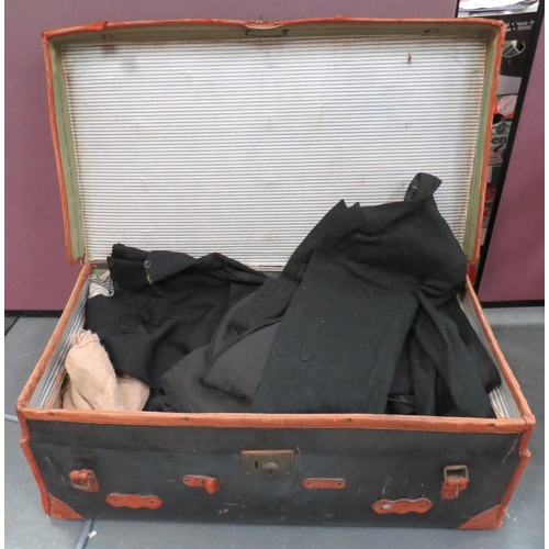 399 - Leather Bound Travelling Trunk and Vintage Clothing
 trunk containing a number of vintage clothing i... 