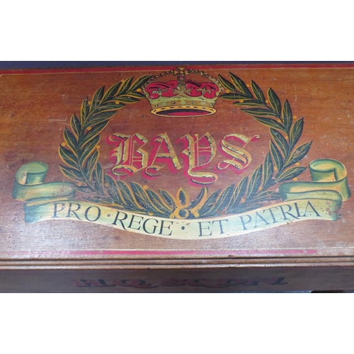 436 - Vintage Drop Leaf Table With New Painted Military Decoration
36 inch, mahogany table with side top l... 