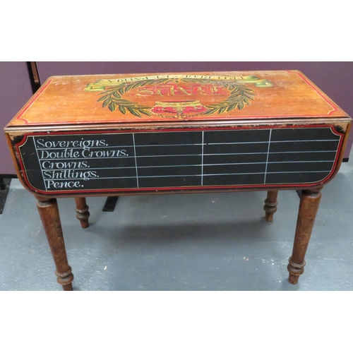 436 - Vintage Drop Leaf Table With New Painted Military Decoration
36 inch, mahogany table with side top l... 