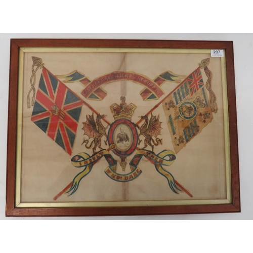 207 - Victorian East Kent Regiment Picture.This picture painted with the Regimental Colours and to the cen... 