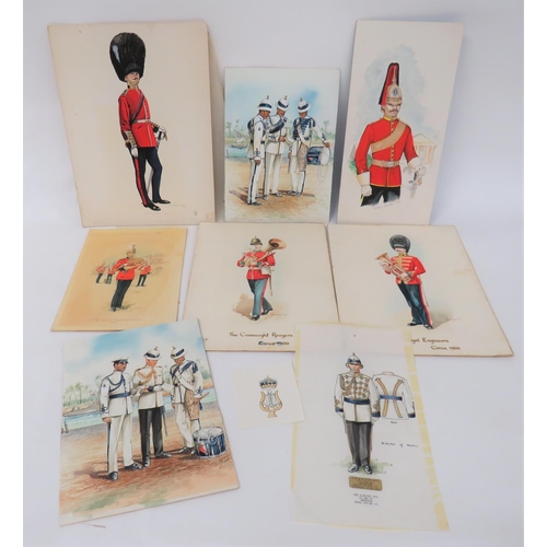 231 - Seven Various Military Watercolours
watercolour on card, Irish Guards Officer, circa 1900 by Jack Ca... 