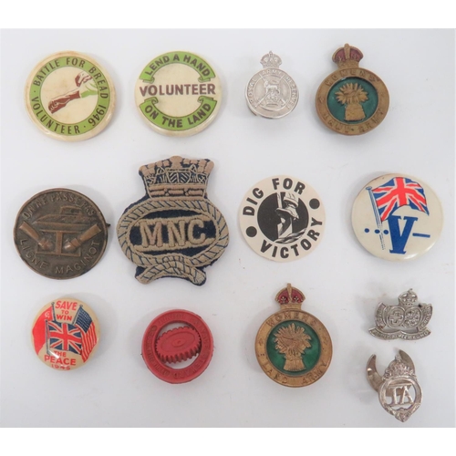 246 - WW2 Home Front Badges .Including: Junior Salvage Steward, cellioloid badge. ... V For Victory. ... L... 