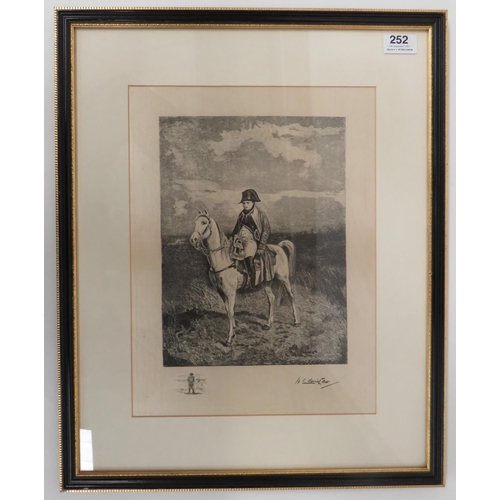 252 - J.L.E. Meissonier The Emperor Napoleon Bonaparte Etching on Silk Picture. Napoleon is depicting on h... 