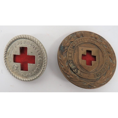 262 - WW1 Scottish Territorial Red Cross Brigade arm badge .A brass example retaining both loops. ... Acco... 