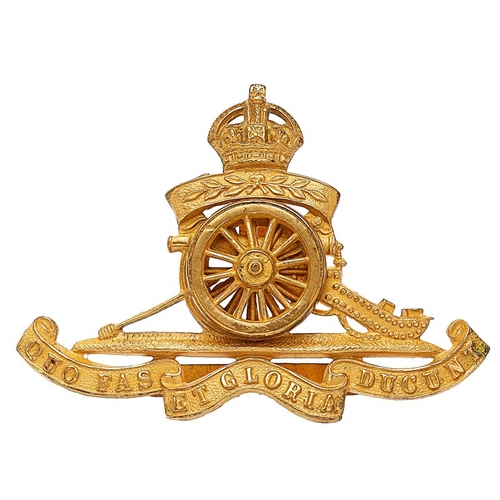 178 - Territorial Artillery post 1908 Officer cap badge.  Fine scarce die-cast gilt crowned scroll bearing... 