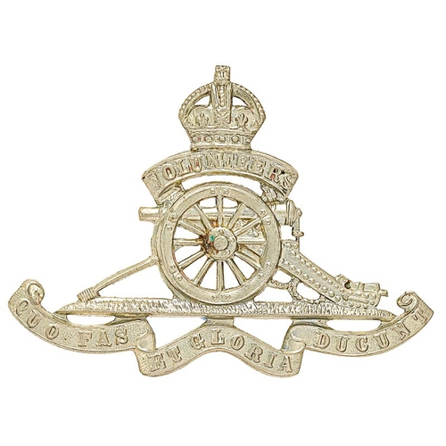 181 - Artillery Volunteers Edwardian cap badge circa 1902-08.  Good scarce die-stamped white metal crowned... 