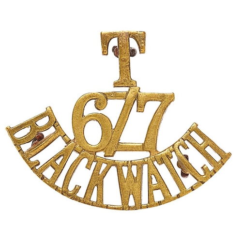 196 - Scottish. T / 6/7 / BLACK WATCH post 1921 shoulder title.  Good scarce die-cast brass issue.   . Thr... 