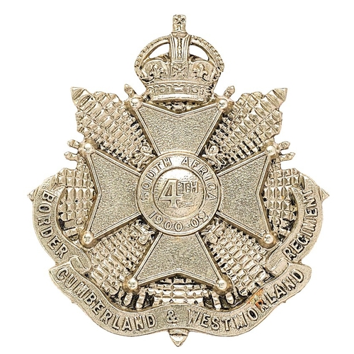 199 - 4th (Cumberland & Westmorland) Bn. Border Regiment post 1908 cap badge.  Good scarce die-stamped whi... 