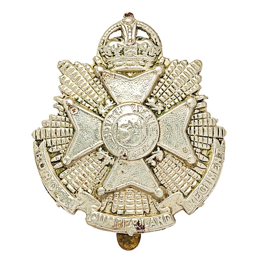 201 - 5th (Cumberland) Bn. Border Regiment post 1908 cap badge.  Die-stamped white metal crown star bearin... 