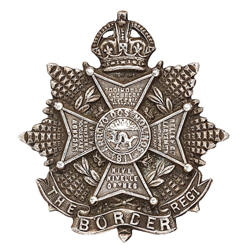 203 - Border Regiment 1914 Birmingham hallmarked silver Officer cap badge.  Fine scarce die-cast crowned s... 