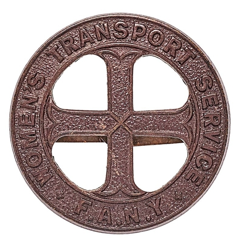 219 - Women's Transport Service FANY post 1927 cap badge. Good scarce die-cast title bronze circlet, cross... 