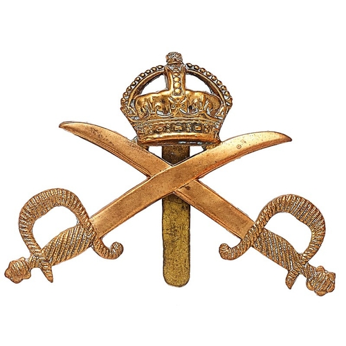 222 - Army Gymnastic Staff cap badge.  Good large die-stamped brass crowned crossed swords with ornate hil... 