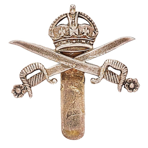 223 - Army Gymnastic Staff silvered cap badge.  Good die-cast crowned crossed swords with ornate hilts.   ... 