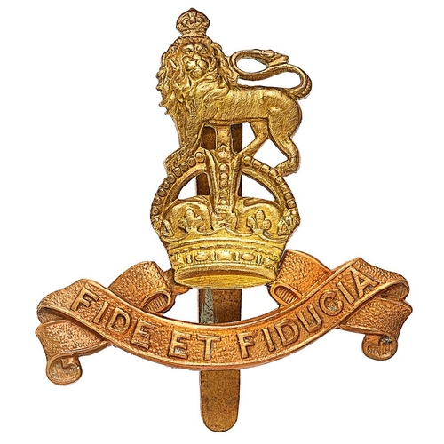 231 - Royal Army Pay Corps WW2  cap badge.  Good scarce die-stamped brass Royal Crest on gilding metal scr... 