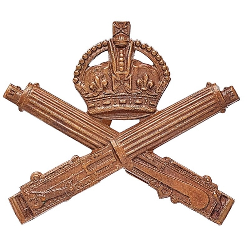 242 - Machine Gun Corps WW1 OSD cap badge.  Good scarce die-cast bronze crowned crossed Vickers machine gu... 