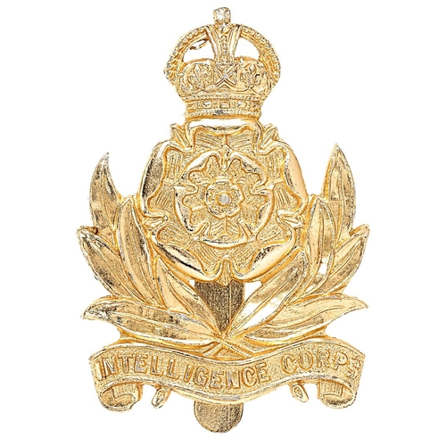 243 - Intelligence Corps King's Crown early anodised cap badge circa 1952. Good rare crowned rose in laure... 