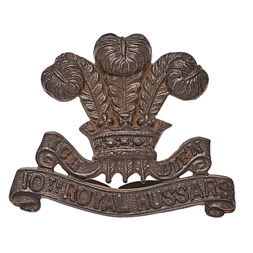 259 - 10th Royal Hussars post 1902 OSD cap badge.  Good scarce die-cast Prince of Wales plumes, coronet an... 