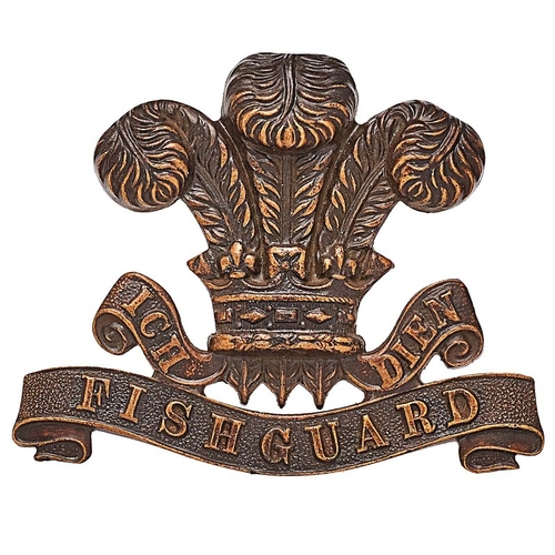 261 - Welsh. Pembroke Yeomanry post 1908 OSD cap badge.  Good scarce die-cast bronze Prince of Wales plume... 