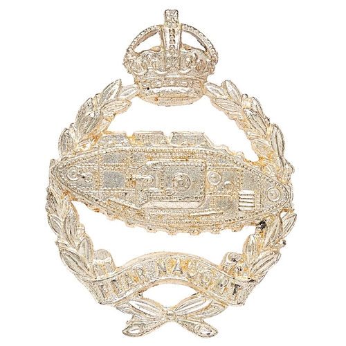 266 - Royal Tank Corps/Regiment Officer beret badge circa 1924-52.  Fine die-cast silvered crowned laurel ... 