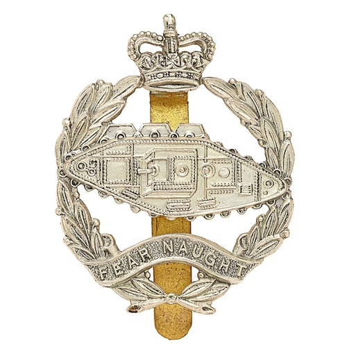 267 - Royal Tank Regiment post 1953 EIIR beret badge.  Good scarce die-stamped white-metal crowned laurel ... 